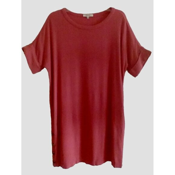 Madewell Shift Dress Short Deep Rose Side Buttons Cuffed Sleeves Pockets - Small - Picture 1 of 8